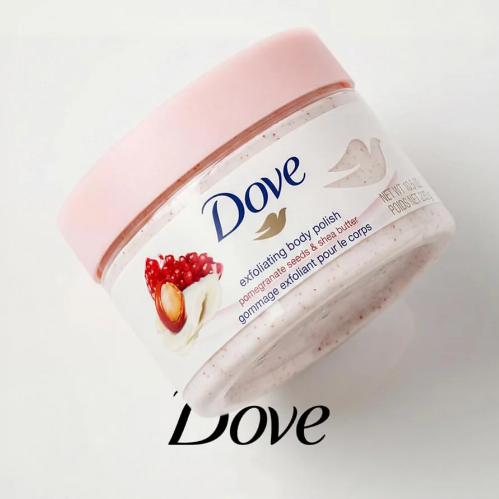 Фото Скраб для тела Dove Exfoliating Body Scrub 298г, увлажняющий и питательный, мягкий отшелушивающий скраб для сухой и огрубевшей кожи, с различными ароматами, уход за кожей. №5