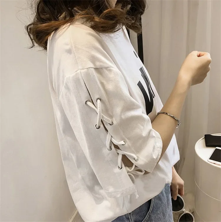 Корейская версия женской футболки свободный топ с рукавами на бретелях женская