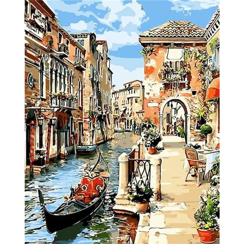 

GATYZTORY Frame Diy Painting By Numbers Flower Street Canvas Colouring Landscape Handpainted Gift Wall Decor 60×75cm