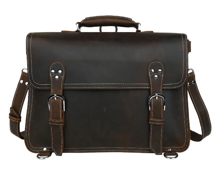 

Horse Vintage Crazy Genuine Leather Briefcase Men Business bag Leather 15.4"inch Laptop Bag male Business Briefcase shoulder bag