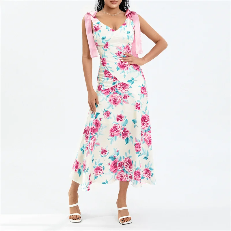 

Женское платье без рукавов, с V-образным вырезом и открытой спиной