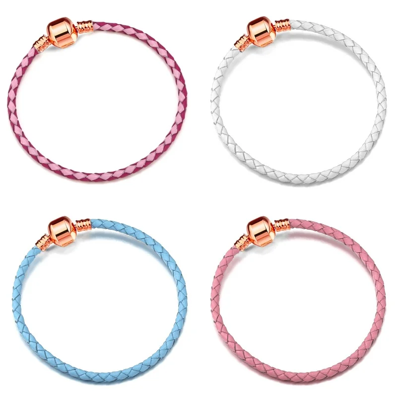 Fashion Rose Gold Buckle Light Luxury Couple Friendship Bracelet Multicolor Charm Leather Rope DIY Jewelry April Fool's Day Gift