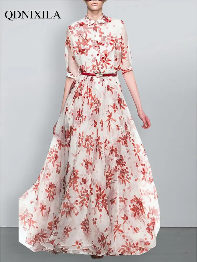 Dresses for Women 2023 Summer New In Dresses White Printing Baby Neck Chiffon Long Dresses Women's Dress Party Dresses for Women