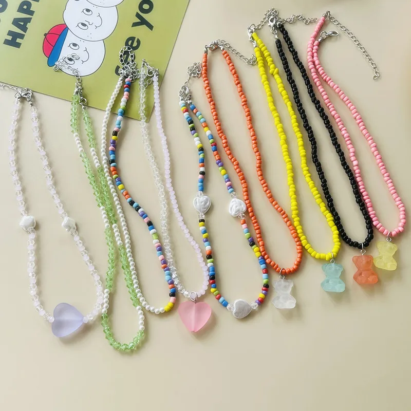 

Bohemia Handmade Colorful Seed Beads Necklace Choker Simple for Women Fashion Pearl Flower Necklaces Collar Sweet Jewelry