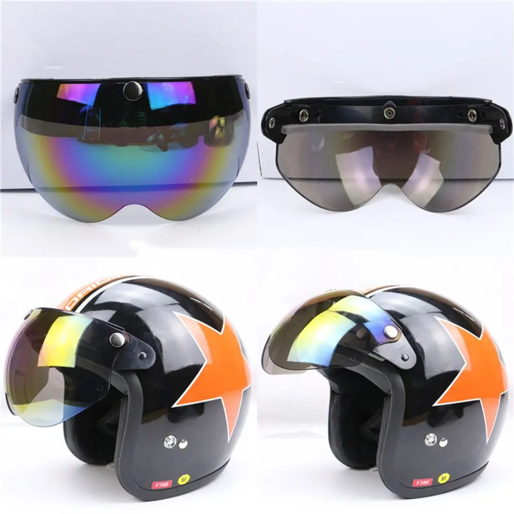 

Pilot-Style Motorcycle Helmet 3-Snap Visor Half Open Face Wind Shield Flip Up