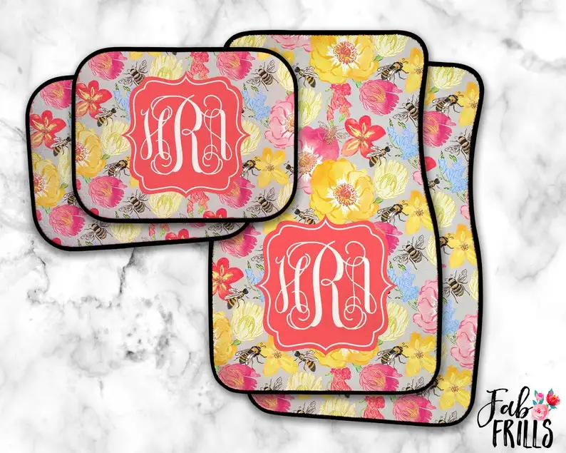 

Monogrammed Bee Car Mats Floral Car Accessories Cute Floor Mats Personalized Car Accessories For Women Meant To Bee