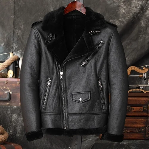 

Nature Men Original Sheepskin Genuine Leather Jacket Men's Lamb Fur Coat Male Motorcycle Top Man Winter Clothes 2023 FCY