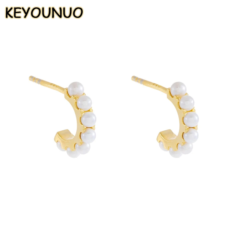 

KEYOUNUO Gold Filled Stud Earrings For Women Piercing Pearl Stud Hoop Earrings Women's Fashion Party Wedding Jewelry Wholesale