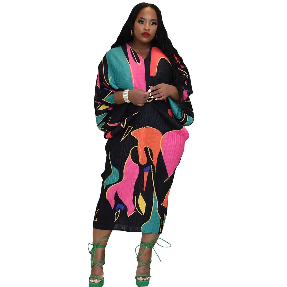 

African Dresses For Women Spring Autumn Africa Clothing 3/4 Sleeve Dress Sexy V-Neck Perspective Slim Dress Office Lady Party