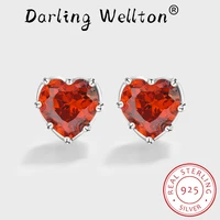 fashion ruby heart shape original genuine sterling s925 silver stud earrings for women red octopus valentines day gift jewelry