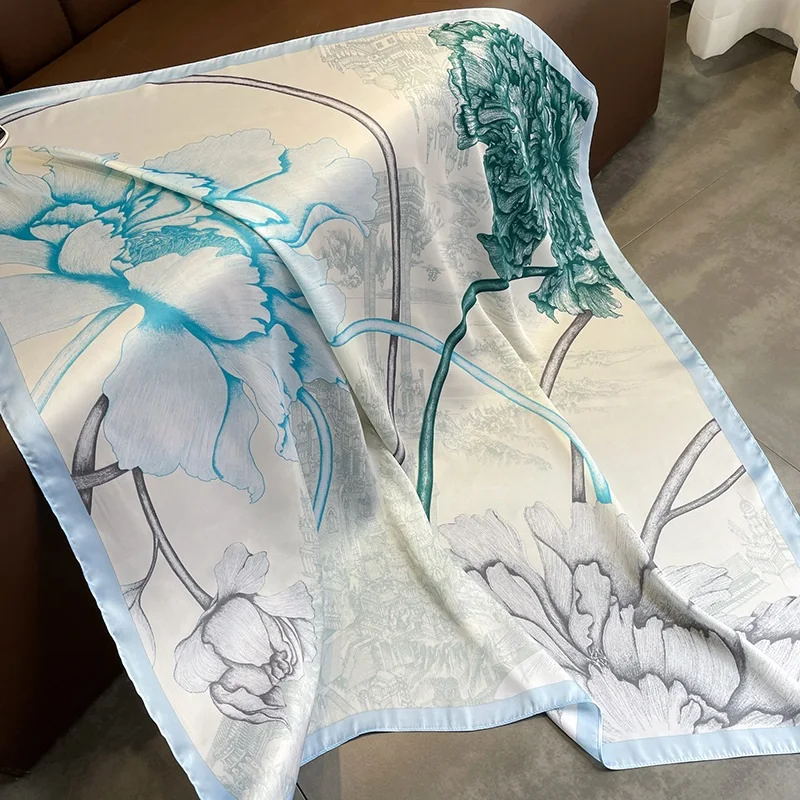 Шарф квадратный Женский Модный Шелковый платок большой головной 35 дюймов хиджаб