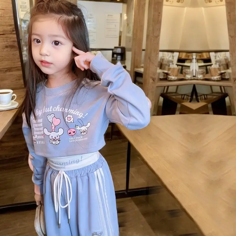 

Sanrio Kawaii Anime My Melody Autumn Sports Suit Cute Cinnamoroll Cartoon Leisure Hoodie Set Top Inner Lap Trousers Gifts Girls