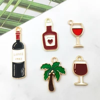 50pcsset drop oil alloy pendant coconut tree red wine goblet glass earrings necklace bracelet diy jewelry accessories