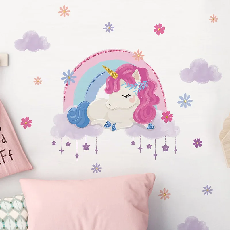 Светящиеся наклейки на стену с милым единорогом из мультфильма для маленьких