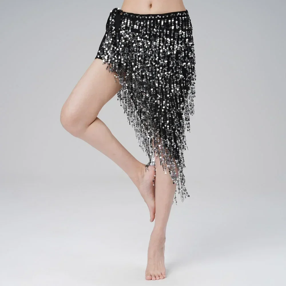 Фото Юбка для танца на животе yesBelly Dance для девочек, с треугольными пайетками, длинными бахромами, пояс для танцев для женщин №4