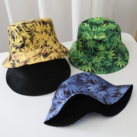 men women 3d maple leaf print bucket hat double sided panama cap outdoor summer cotton bob chapeau reversible sun fisherman hat