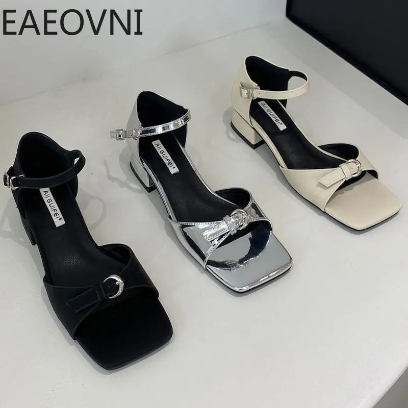 

Женские босоножки с квадратным носком, сандалии-гладиаторы на толстой подошве, лето 2023