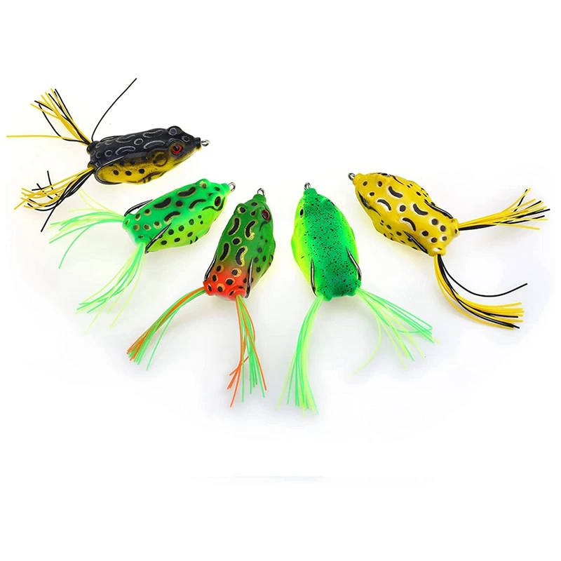 

5Pcs Topwater Frog Lure Bass Trout Fishing Lures Prop Floating Bait With Weedless Hooks