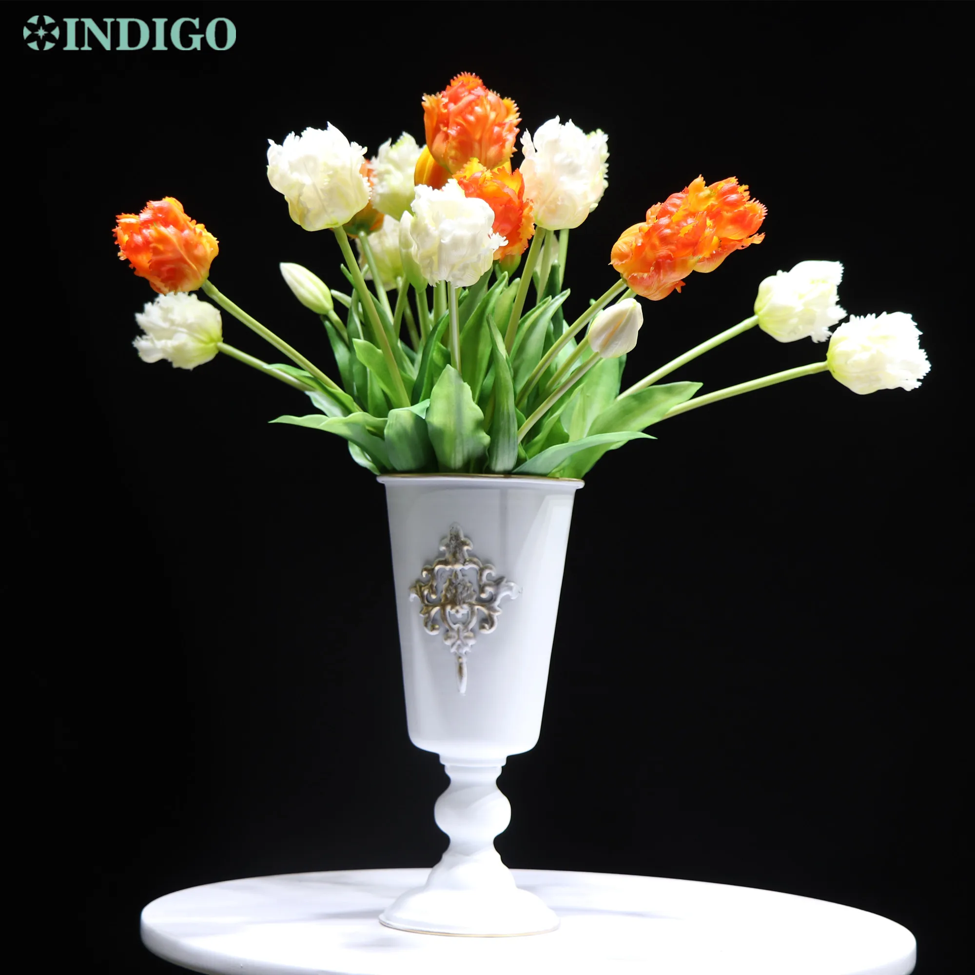 

5 бутонов + 1 железная ваза-букет попугаев и белых тюльпанов с несколькими лепестками реалистичный силиконовый домашний искусственный цвето...
