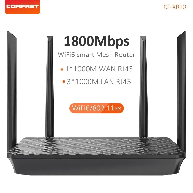 

WiFi 6 Smart Mesh 1800Mbps Gigabit 4 High Gain Antennas Wireless Router 2.4GHz&5GHz Dual Band WIFI Signal Extender Support OFDMA