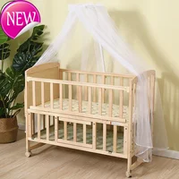 Solid Wood Baby Bed Crib European Multifunctional Kids Bed 2 Layer Children's Bed with Mosquito Net for 0-3 Years Old Baby