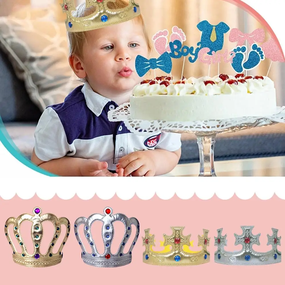 

Happy Birthday Party Baby Hat Decoration Gold Silver Crown Children's Gift Celebration Glitter Headwear Adjustable Hat Birt P1Z8