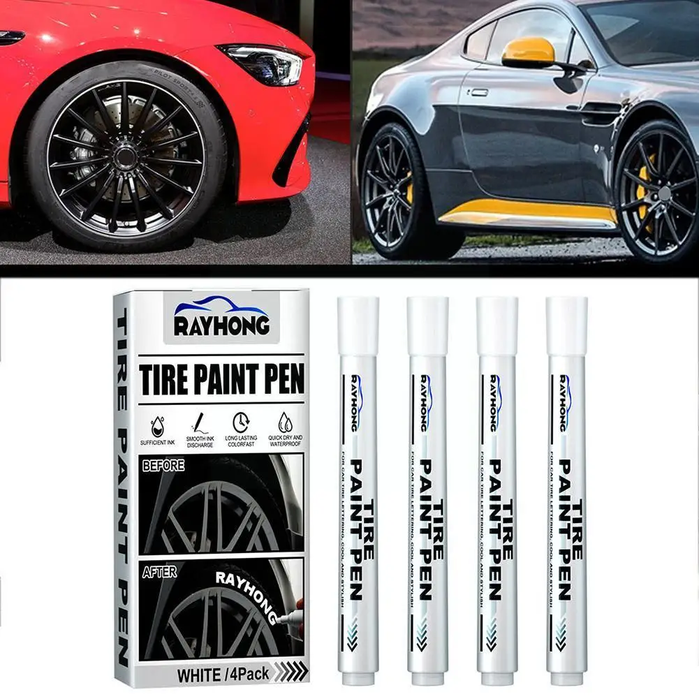 

4 Tire Paint Marker Waterproof White Marker Paint Cleaner Tire Modification Car Tire Pen Graffiti Supplies Letter Decorativ S0Y4