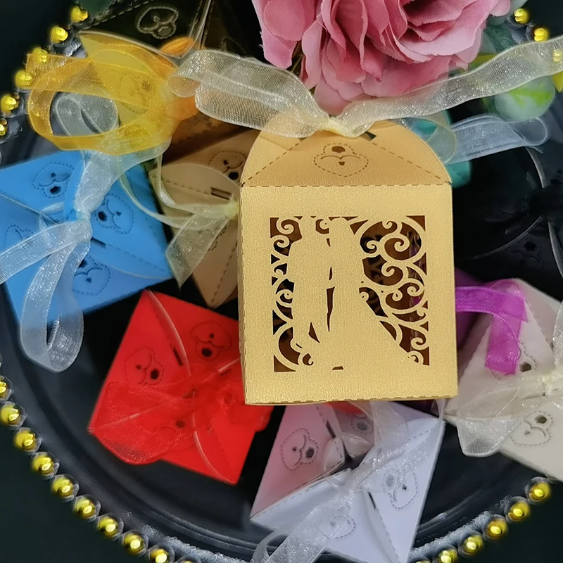 

100pcs Bride Groom Candy Boxes Gift Box Sweet Packaging Bags With Ribbon Wedding Mariage Anniversary Party Decorations wholesale