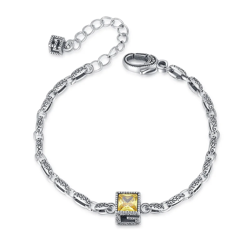 

Wholesale Zircon Unique Embossed Pattern Vintage Thai Silver Personalized Bracelet Crystal