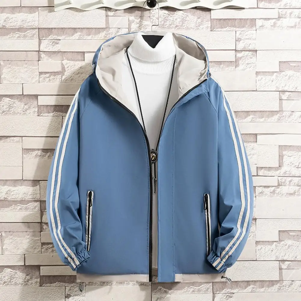 

Popular Men Windbreaker Zipper Windproof Cozy Pockets Hood Windbreaker