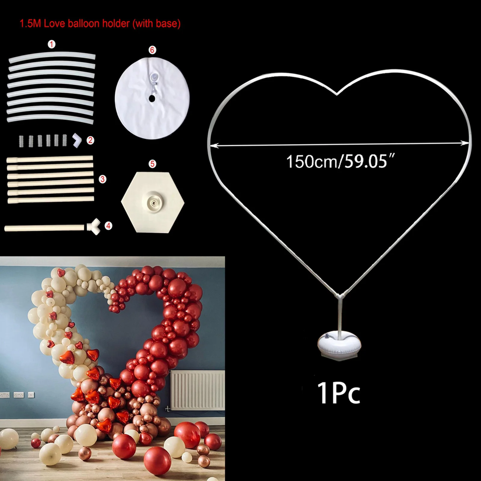 

1.5m Heart-shaped Balloon Arch Set Ballon Column Stand for Christmas Wedding Birthday Party Decoration Balloons Accessories