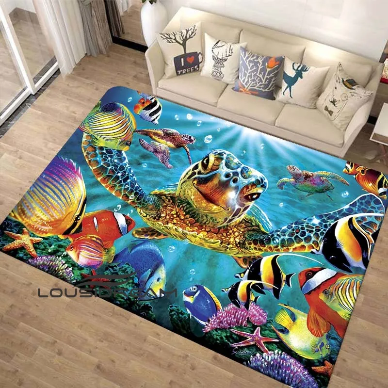 

Underwater World Fish Whale Dolphin Print Living Room Carpet Bedroom Kitchen Bathroom Decorative Carpet Play Tatami Large Carpet