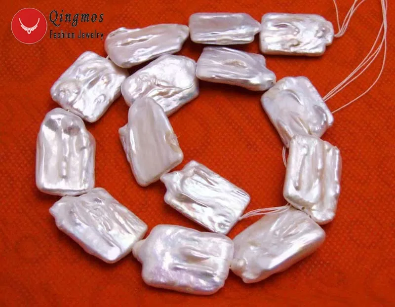 Qingmos 20*30mm Rectangle Natural FW White Pearl Loose Beads for Jewelry Making DIY Necklace Bracelet Earring Strands 14''
