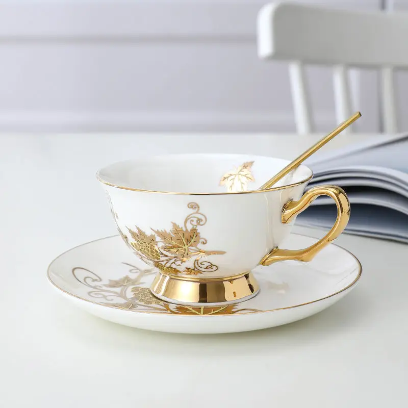 

Coffee cup set ceramic English afternoon tea cup bone China gold flower tea cup European style turkish coffee cup with tray