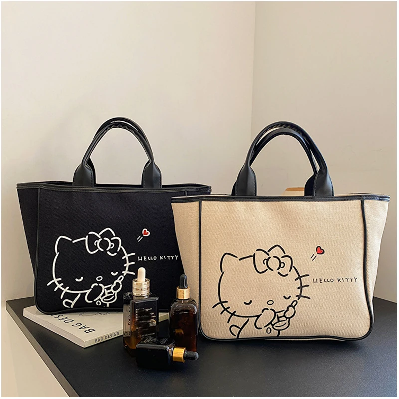

Sanrioed HelloKittys Anime Figures Cartoon Large Capacity Handbag Bento Lunch Box Storage Toilet Bags Girl Portable Cosmetic Bag