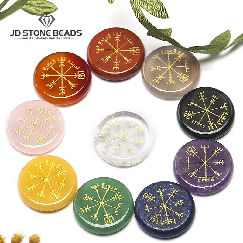

5pcs/Lot Natural Crystal Healing Stone Decompression Seven Chakra Energy Stone Vegvisir Picture Gemstone Ornaments