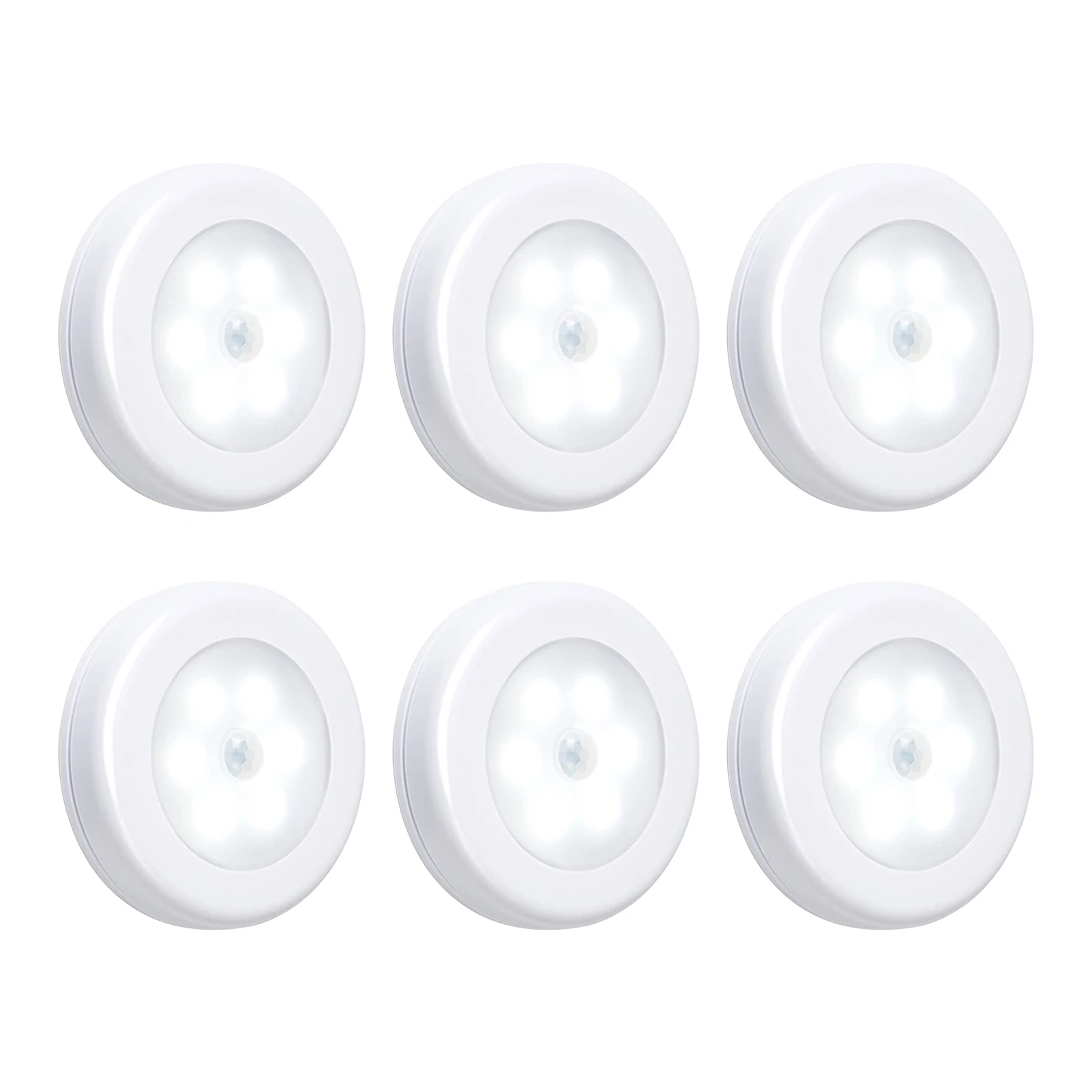 

6pcs Wireless Round Battery Powered Stair Closet Home Bedroom LED Cabinet Light Motion Sensor With Sticker Balcony Hallway
