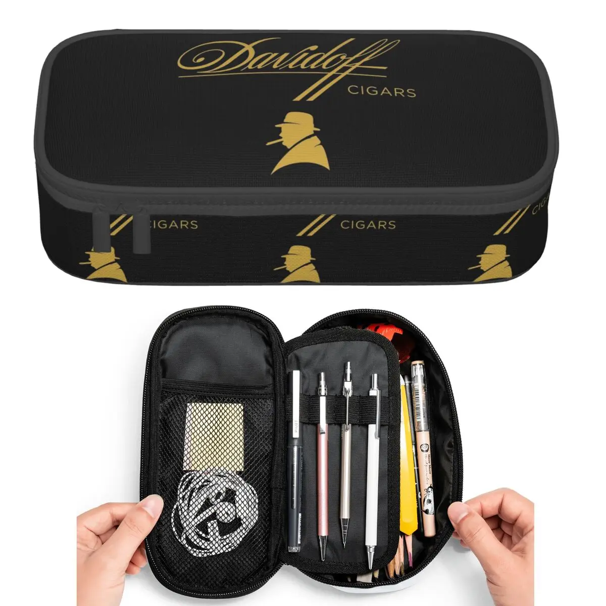 Фото Черные пеналы для карандашей Davidoff Cigars для студентов, коробка для ручек, сумка для карандашей, большая сумка для хранения, пенал-органайзер, держатель для ручек №1