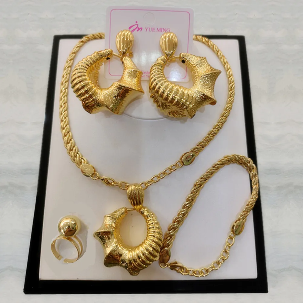 Moda afrika takı setleri Dubai altın kaplama seti kolye yüzük bayanlar takı kadın düğün hediyesi için