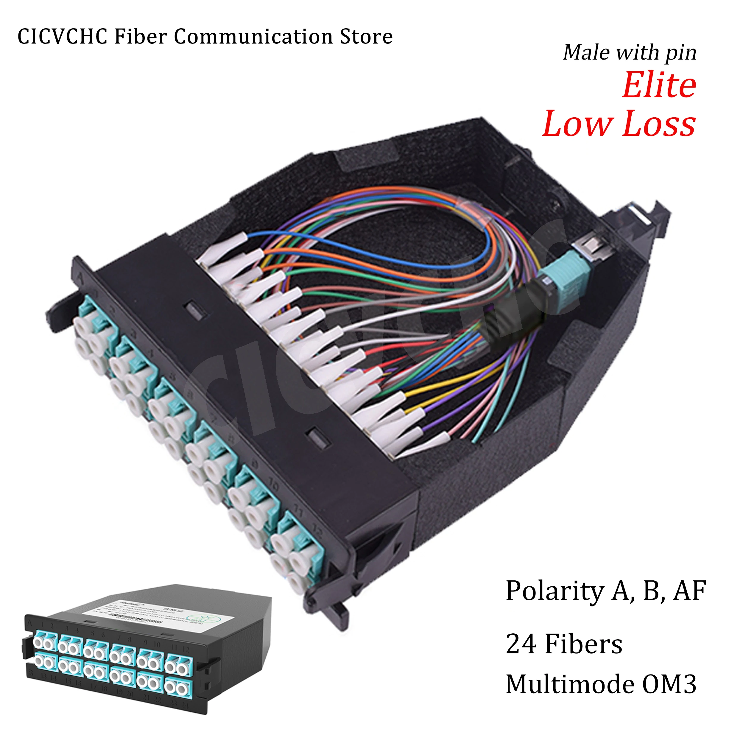 24 Fibers High Density MPO/UPC to LC/UPC Conversion Cassette Module, OM3-300, Polarity A, AF, B,  LGX box
