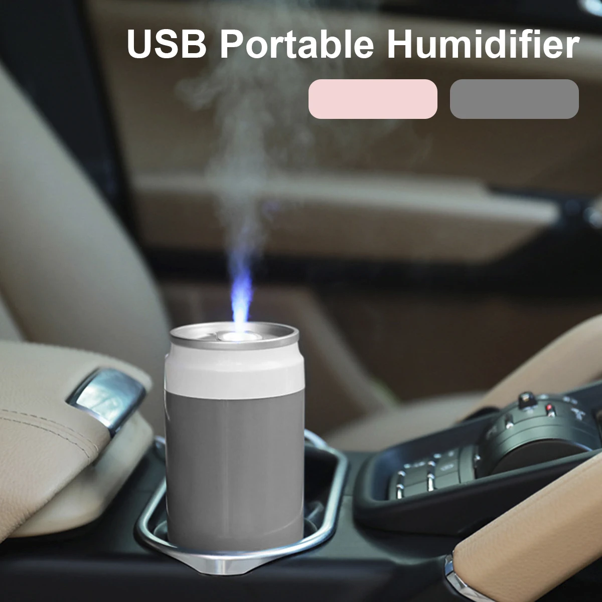 

Car Humidifier Mini USB Air Purifier with 2 Spray Mode Cute Cool Flame Cans Shape Mist Humidifier Portable Silent Aroma Diffuser