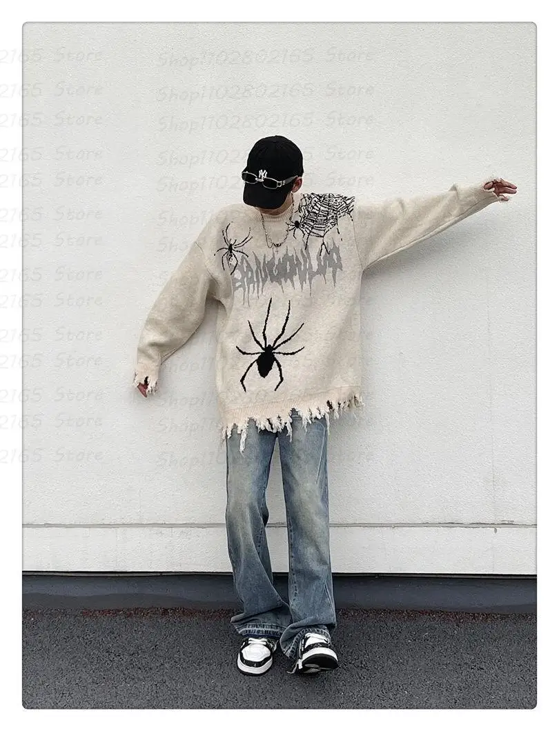 

Мужской и Женский трикотажный свитер, винтажный Модный рваный пуловер с длинными рукавами в стиле Хай-стрит, 2023