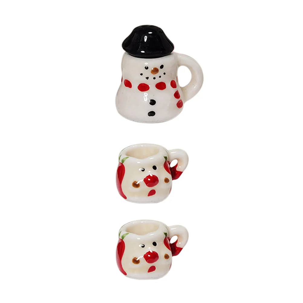 

3pcs Mini Kitchen Ware Models Tea Set Xmas Ceramics Crafts Cartoon Tea Cup Decor