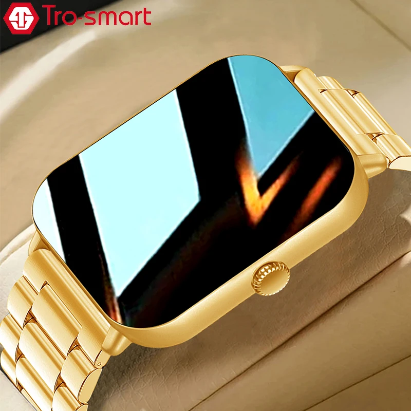 Top 2023 Gold Smart Watch Men Women Stainless Steel Strap Smartwatch For Android IOS 123+ Sports Fitness Tracker Trosmart G90