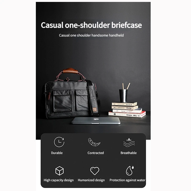 Men Business Commute 15.6-inch Laptop Bag Simple Business Trip Document  Tote Large Capacity Waterproof Shoulder Bag Crossbody