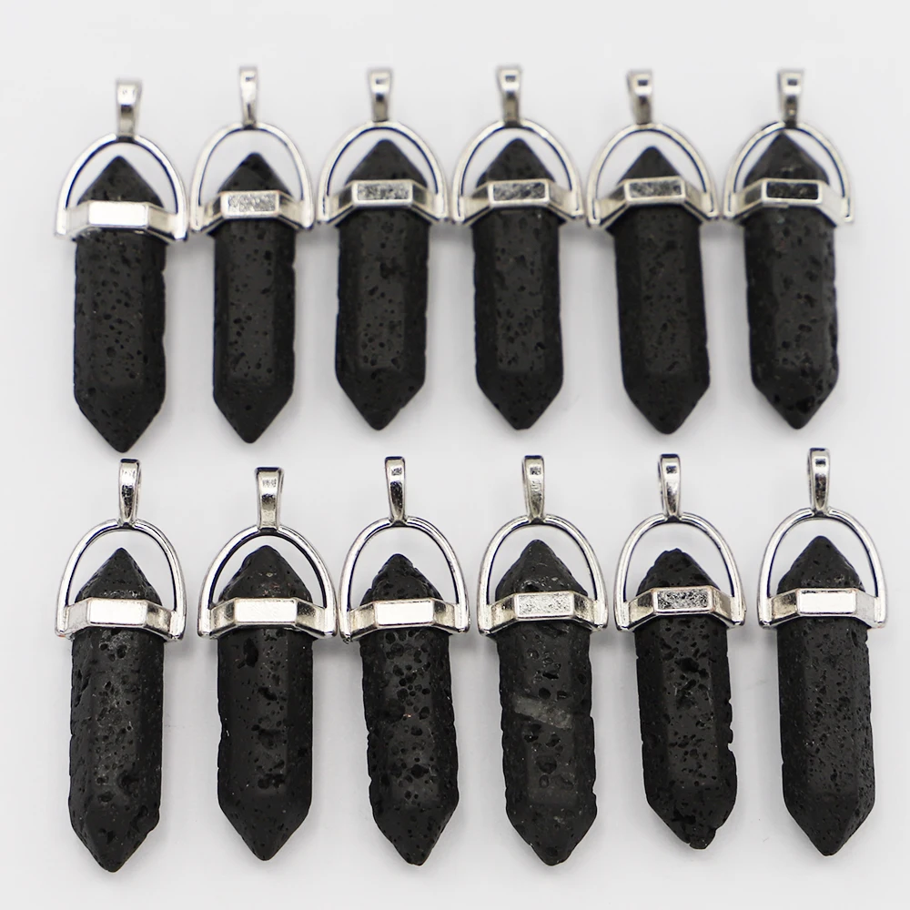 

Selling Fashion Natural Volcanic Stone Hexagonal Pillar Point Pendant Crystal Accessorie Necklace Jewelry Making 25PCS Wholesale