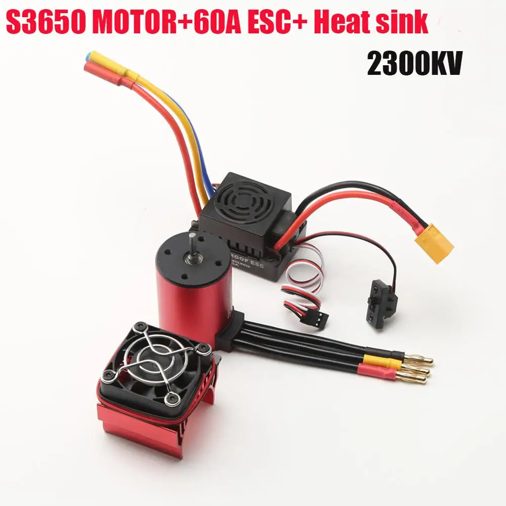 

Waterproof 3650 Brushless S3650 Motor 2300kv/3100kv/3900kv/4300kv With 60a Esc Xt60 Plug With Heat Sink For Rc Car 1/8 1/10