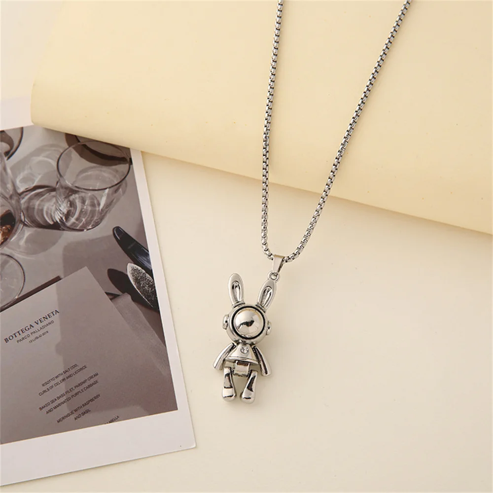 

New Internet Celebrity Mechanical Rabbit Pendant Necklace Fashion Accessories Hip-hop Long Sweatshirt Chain for Men Women Gifts
