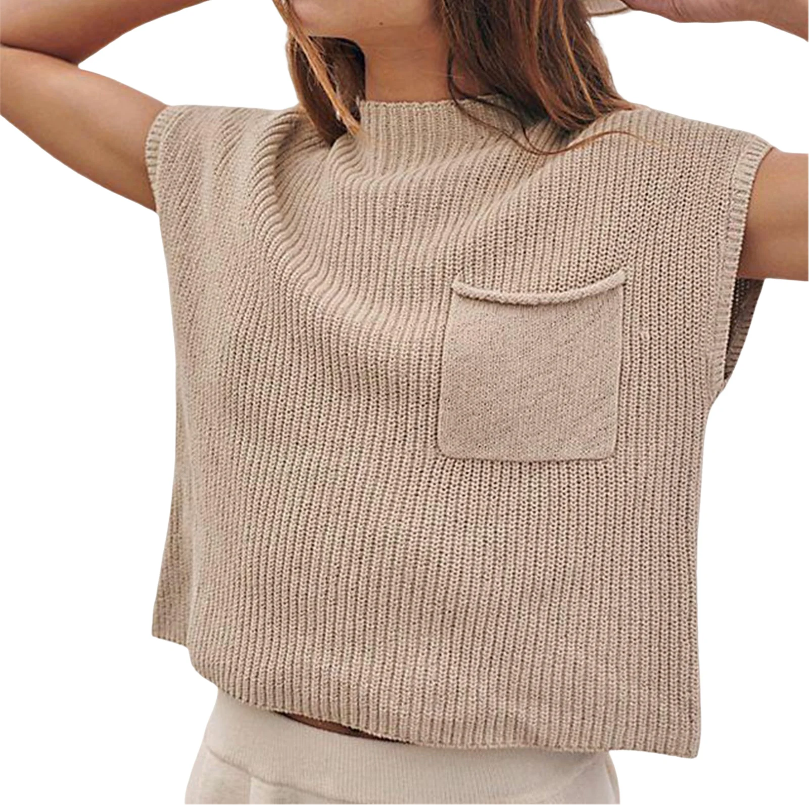 

Sweater Vest Tanks Tops Solid Color Knitted Vest Fashion Simple Casual Pocket Round Neck European Style for Weekend Vacation
