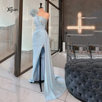 xijun blue dignified one shoulder puff prom dresses gorgeous corset bodycon party dresses ruched high split bead evening dresses